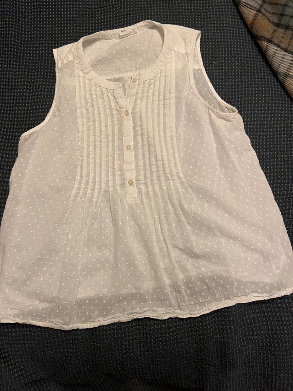 GAP White Sleeveless Swiss Dot Pintuck Blouse M